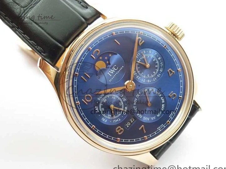 MIROTIME 0223 Premium Portugieser Perpetual Calendar IW503302 RG V9F 1:1 Best Edition Blue Dial on Black Leather Strap A 7098